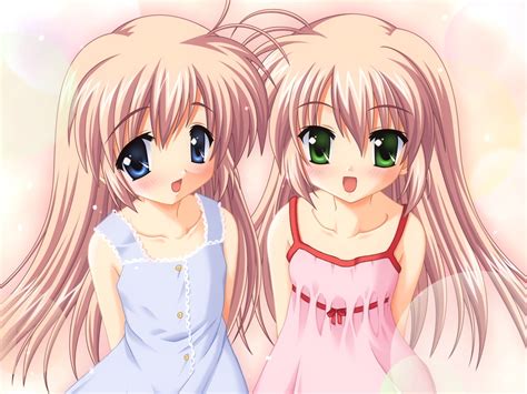 2girls Blonde Hair Blue Eyes Blush Dress Game Cg Green Eyes Hajimete No