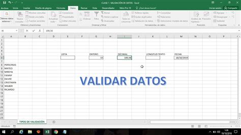 Tipos De Validaci N De Datos En Excel Youtube