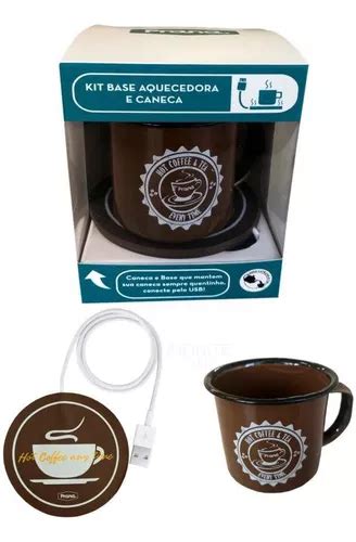 Jogo Kit Caneca Aquecedor Usb Café Leite Home Office Prana