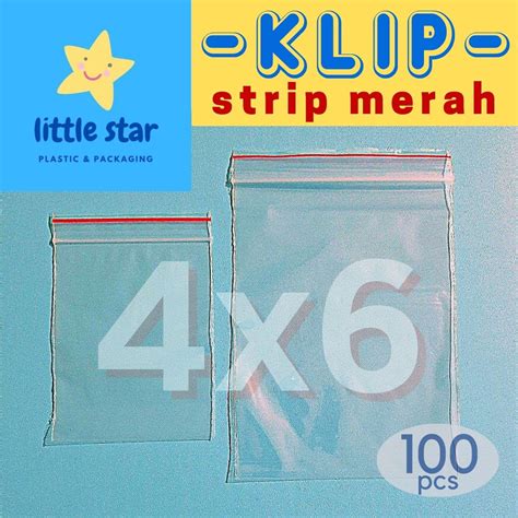 Jual Plastik Ctik Klip Obat Accessories Pe 4x6 Cm Bening Strip Merah