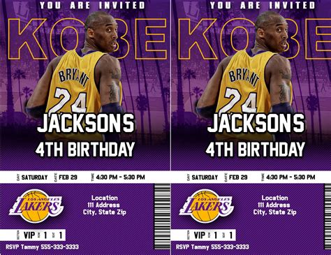 La Lakers Kobe Bryant Nba Birthday Party Ticket Invitation Etsy