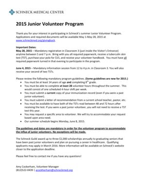 Fillable Online Schneckmed Junior Volunteer Program Schneck