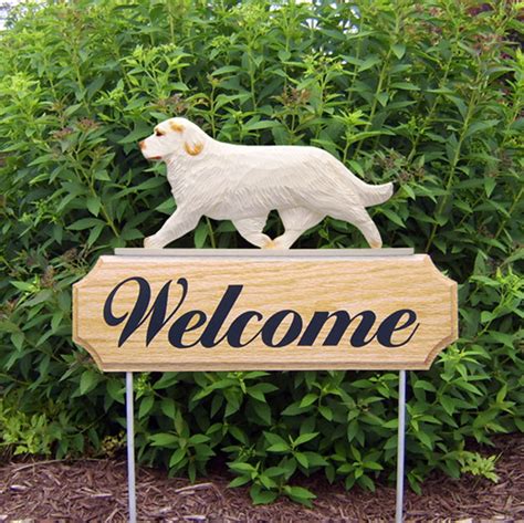 Clumber Spaniel Dog Breed Oak Wood Welcome Outdoor Yard Sign Orange