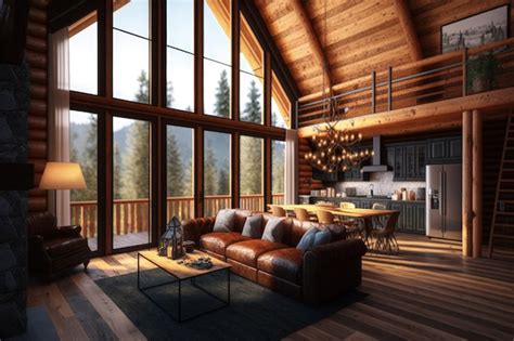 Premium Photo | Wooden cabin interior in the mountains modern wooden ...