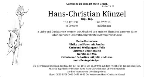 Traueranzeigen von Hans Christian Künzel trauer nn de