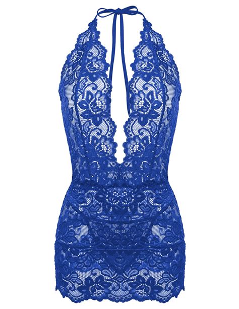 Gladiolus Lingerie For Women Lace Teddy Sexy Deep V Halter Open Back