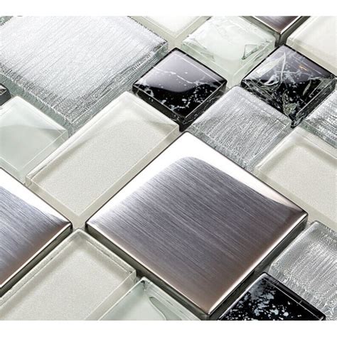 Metallic Backsplash Tile Brush 304 Stainless Steel Metal Crystal Glass Mosaic Wall Decor Ls53