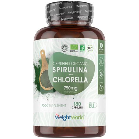 Organic Spirulina And Chlorella Capsules 750mg 1 Capsule A Day 180