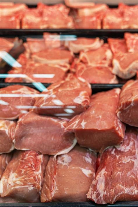 Selection Of Quality Meat At A Butcher Shop Butchered Pork In A