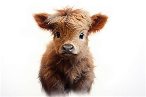 Premium Photo | Highland Cow Baby on White Background