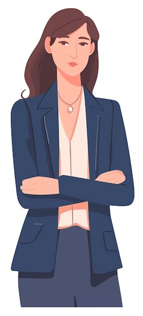 Premium Vector A Woman In A Blue Blazer Stands With Her Arms Crossed