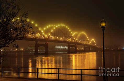 Night Lights on the Mississippi River Photograph by Sandra J's