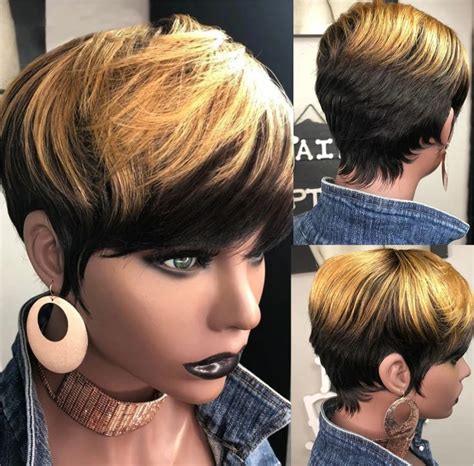 1b 27 Honey Blonde Ombre Color Short Wavy Bob Pixie Cut Full Machine