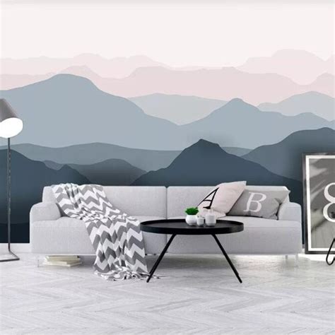 Ombre Mountains Mural Wallpaper Geometry Mountain Landscape Etsy