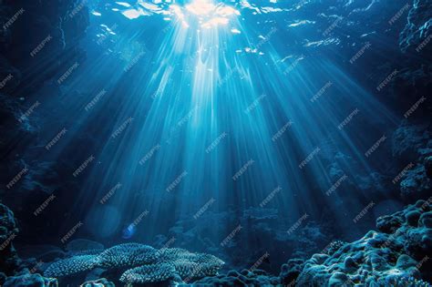 Premium Photo Underwater Sea Deep Abyss With Blue Sun Light Underwater