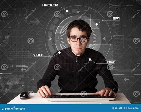 Young Hacker In Futuristic Enviroment Hacking Personal Information