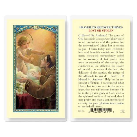 Prayer Card St Anthony for Lost Things - St. Paul's Catholic Books & Gifts