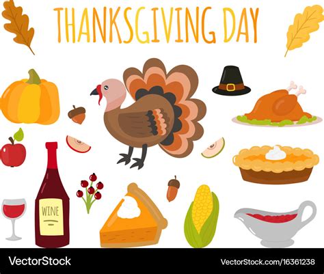 Happy Thanksgiving Day Symbols Design Holiday Vector Image