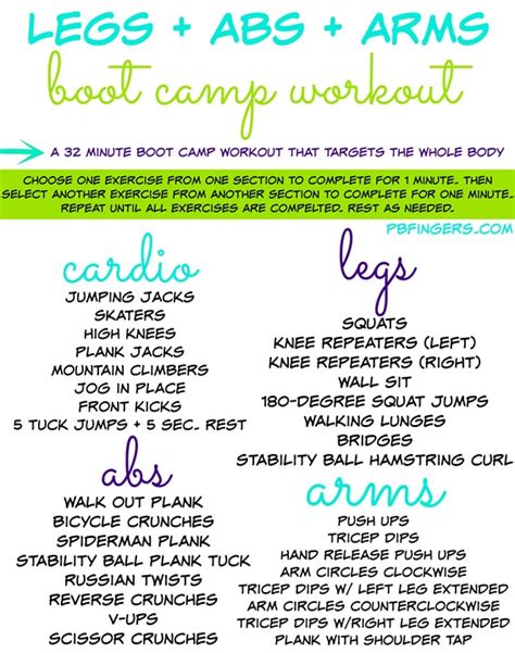 Legs Abs Arms Boot Camp Workout Peanut Butter Fingers