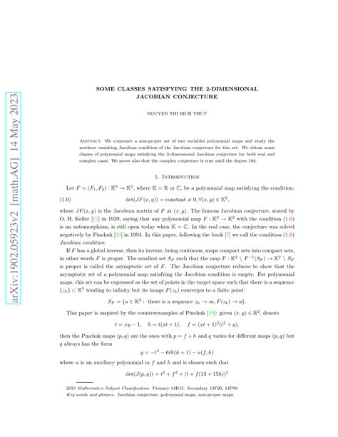 PDF SOME CLASSES OF POLYNOMIAL MAPS SATISFYING THE 2 DIMENSIONAL