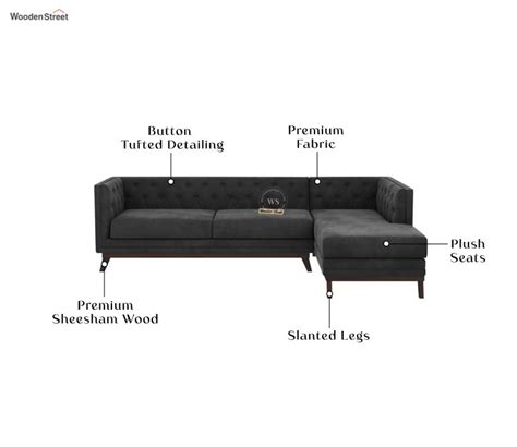 Buy Berlin L Shape Right Aligned Corner Sofa Velvet Graphite Grey