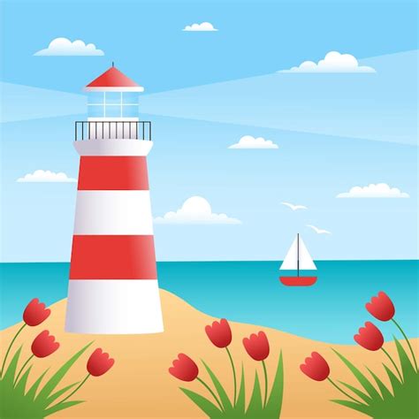 Premium Vector Lighthouse On The Beach Of The Seashore Summer