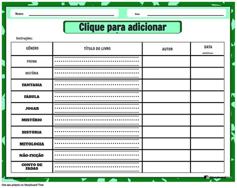 Planilha De Rastreamento De G Neros Que Li Storyboard