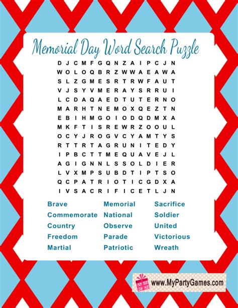 Free Printable Memorial Day Word Search Puzzle