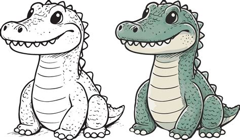 Crocodile cute cartoon character line drawing and colorful coloring page 43549168 Vector Art at ...