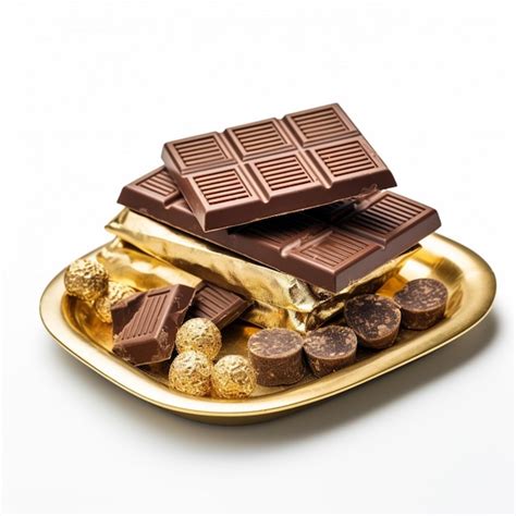 Premium Photo | Chocolate bars on a golden plate style food photograph