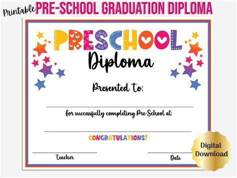 Preschool Graduation Diploma Certificate Printable Preschool Graduate