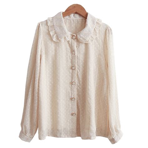 Buttoned Chiffon Blouse With Ruffled Collar And Cuffed Sleeves Lianox