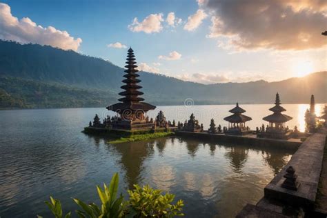 Pura Ulun Danu Bratan At Bali Indonesia Stock Illustration