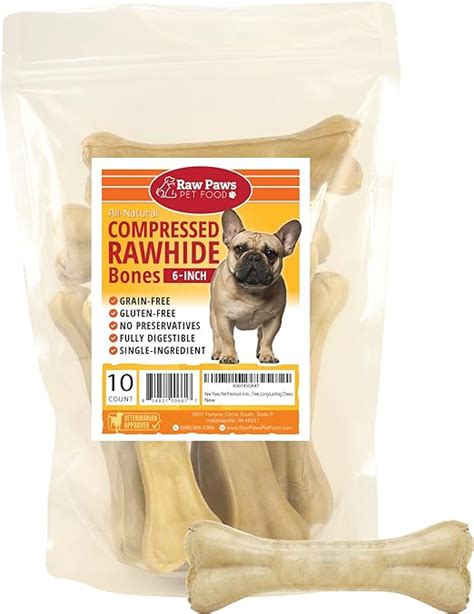 Raw Paws Pet Premium 6 Inch Compressed Rawhide Bones For Dogs 10 Count