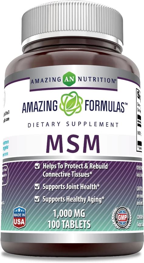 Amazing Formulas Msm Metilsulfonilmetano Tabletas De Suplemento Dietético Sin Omg Sin Gluten Por