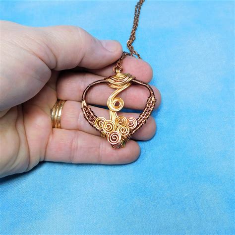 Rustic Woven Copper Wire Heart Pendant Necklace Wearable Art Jewelry