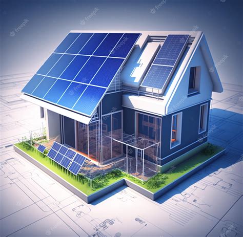 Premium Photo | House with solar panels on architecture plans