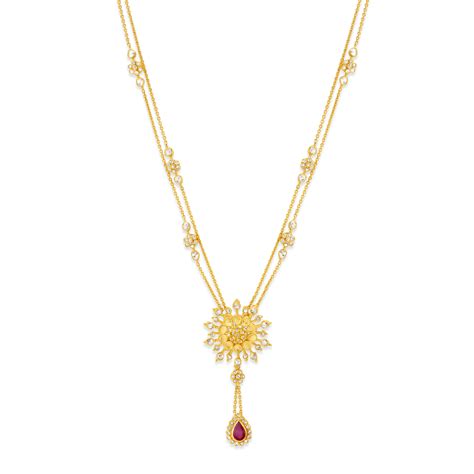 Radiant Floral Ruby Pendant With Chain And Earrings Set