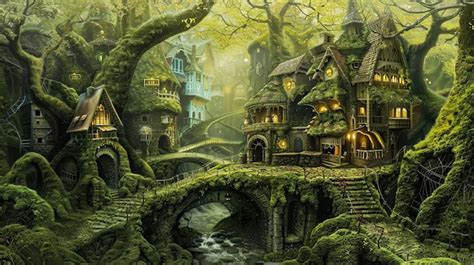 Enchanted Forest Village Premium Ai Generated Image