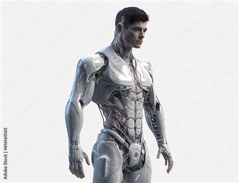 Cyborg, robot and iron soldier on mockup for futuristic war, galactic ...