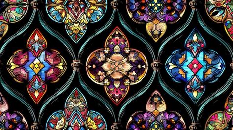 Premium Photo Stained Glass Seamless Pattern Floral And Geometric