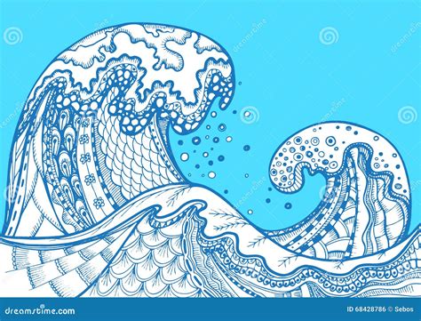 Zentangle Doodle Hand Drawn Vector Sea Waves Stock Vector