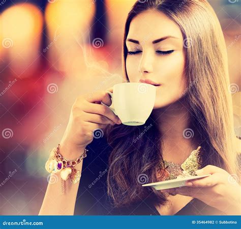 Girl Drinking Tea Or Coffee Stock Photo Image Of Aromatic Espresso