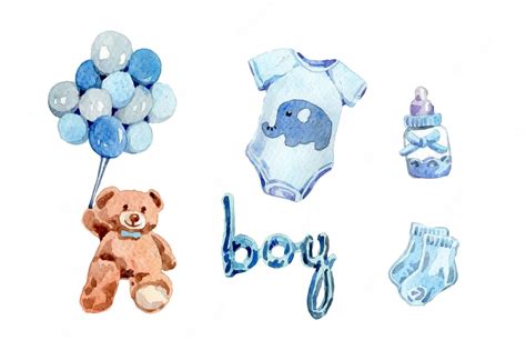 Premium Vector Watercolor Baby Boy Elements Collection