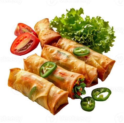 Spicy Vegetable Spring Rolls With Jalapeno Garnish Cut Out Stock