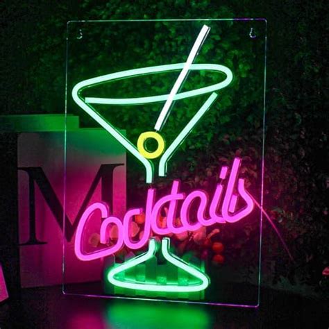 Looklight Cocktails Neon Sign Cocktail Neon Light Bar Neon Signs For Wall Decor Pink Green Led