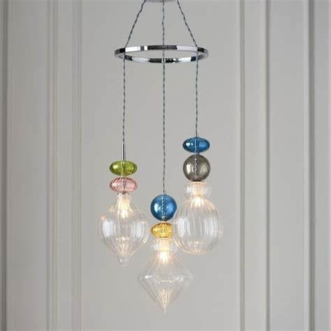 Endon Lighting April Three Light Pendant In Chrome With Multi Coloured