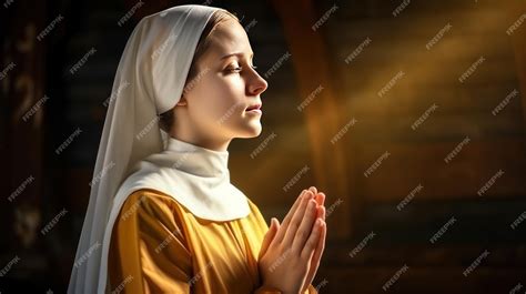 Premium AI Image | Young catholic nun praying in catholic church