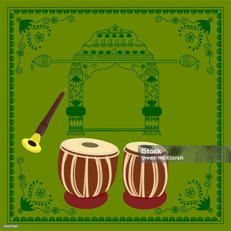 Tabla And Shenai Instrument Greeting Stock Illustration - Download ...