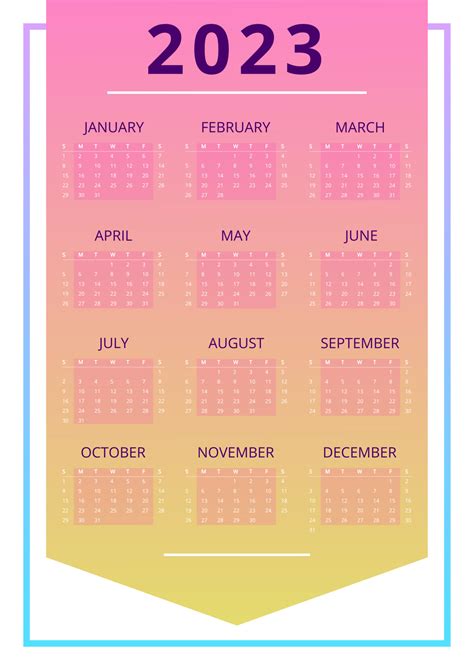 Pink Pennant For Achievements Wall Calendar Design Template For 2023